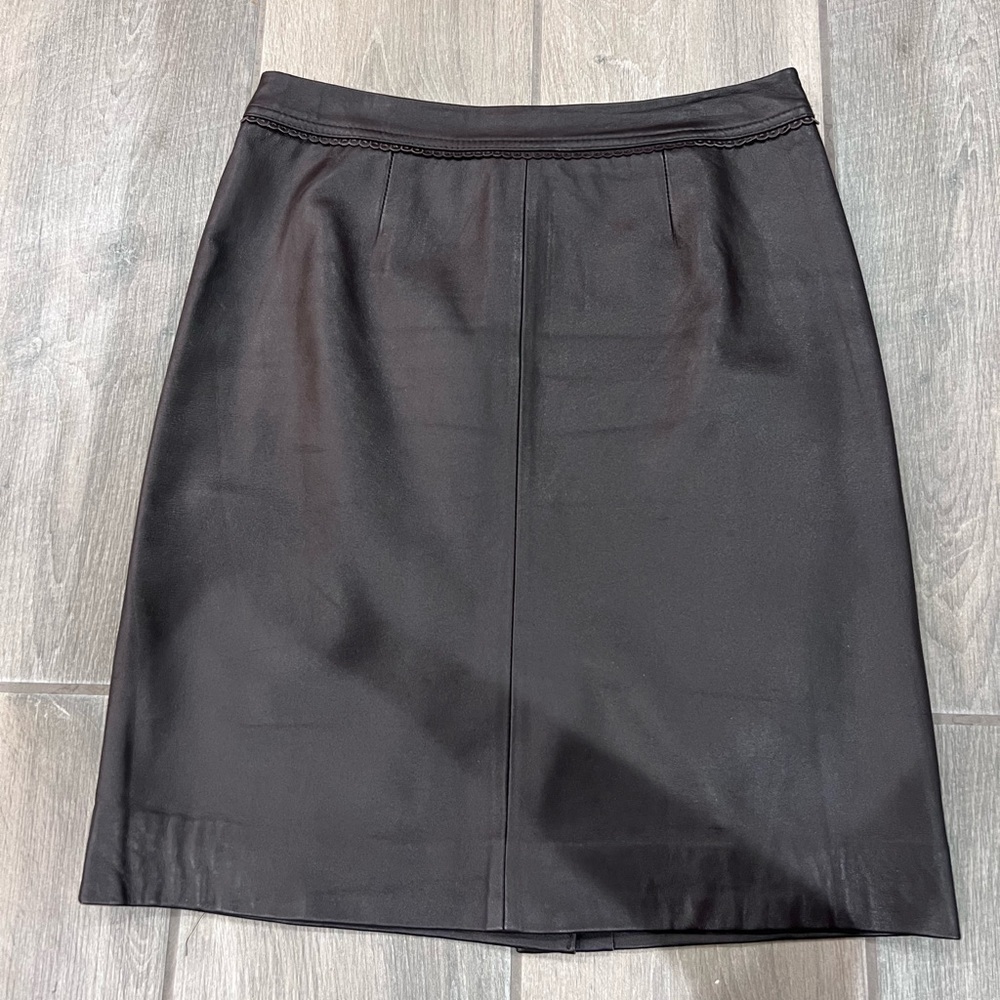 Jaclyn Smith Buttery Soft Brown Leather Back Slit Pencil Straight Skirt Size 8